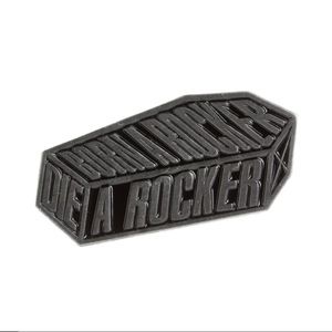 SOURPUSS DIE A ROCKER COFFIN ENAMEL PIN